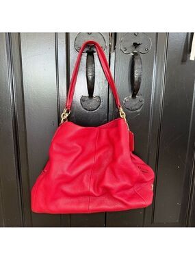 Coach Phoebe Red Pebbled Leather Shoulder Bag Purse Gold Hardware
